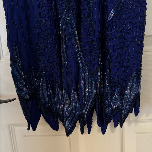 Vintage Nagpal New York embellished beaded silk blue dress, Size M - Picture 4 of 5